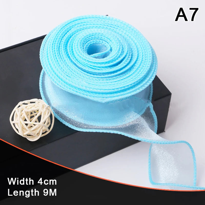 10Yards/Roll Sheer Chiffon Ribbon Organza Satin Ribbons For Gift Wrapping Decoration Wedding Bouquets Wreath Sewing Supplies