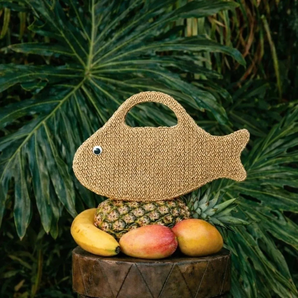 Funny Cute Large Capacity Woven Bag Knit Straw Fish Shaped Handbag Lightweight Eco-Friendly Shopping Bag Women