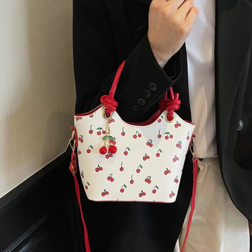 Cherry Pendant Cherry Crossbody Bag Large Capacity Korean Style Basket Shoulder Bag All-match Message Bag Small Tote Bag Travel