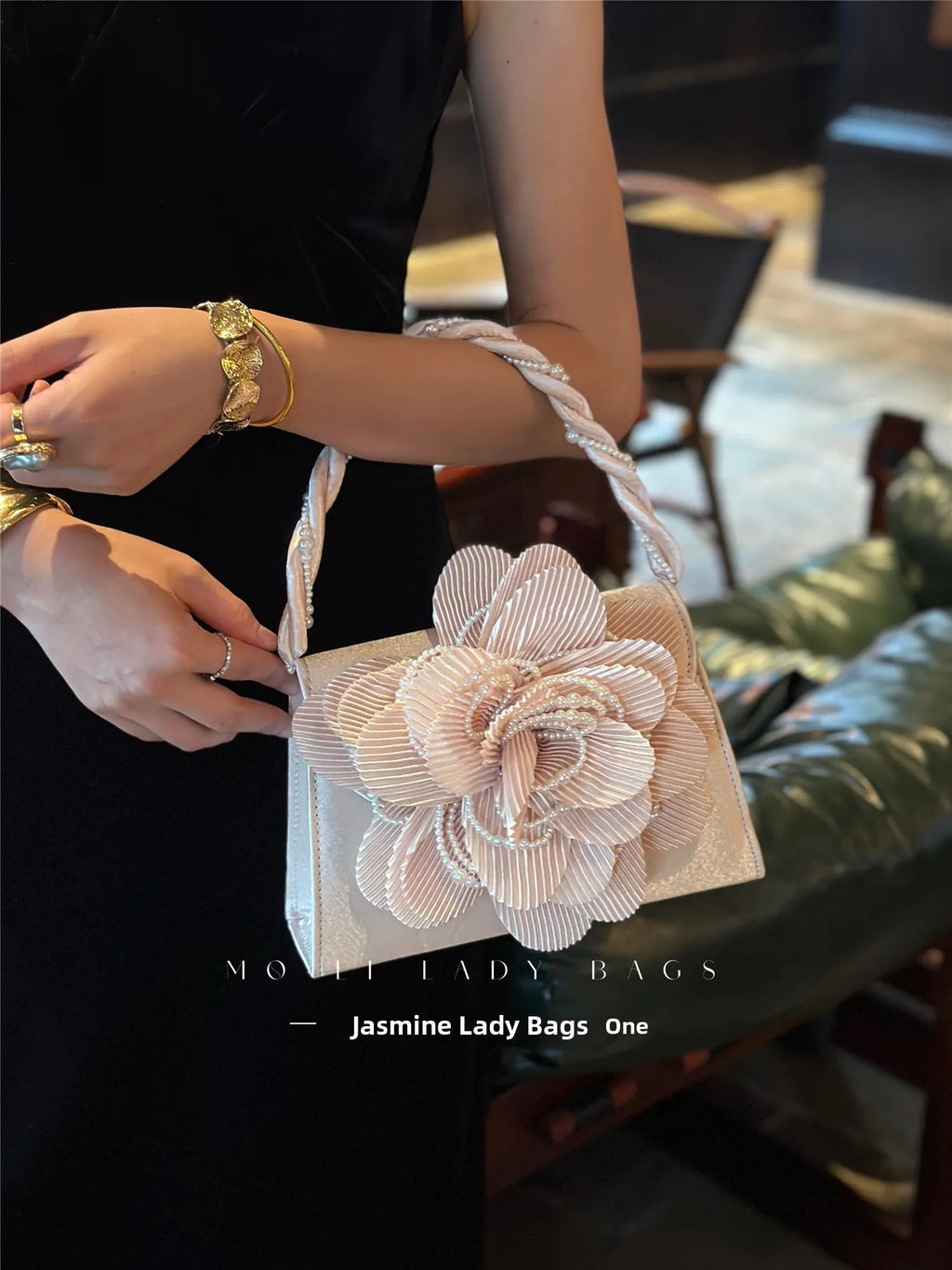Retro Chinese Style Pearl Twist Flower Bag Rose 3D Pink Fairy Crossbody Women's Bag Handbag Casual Summer Fashion