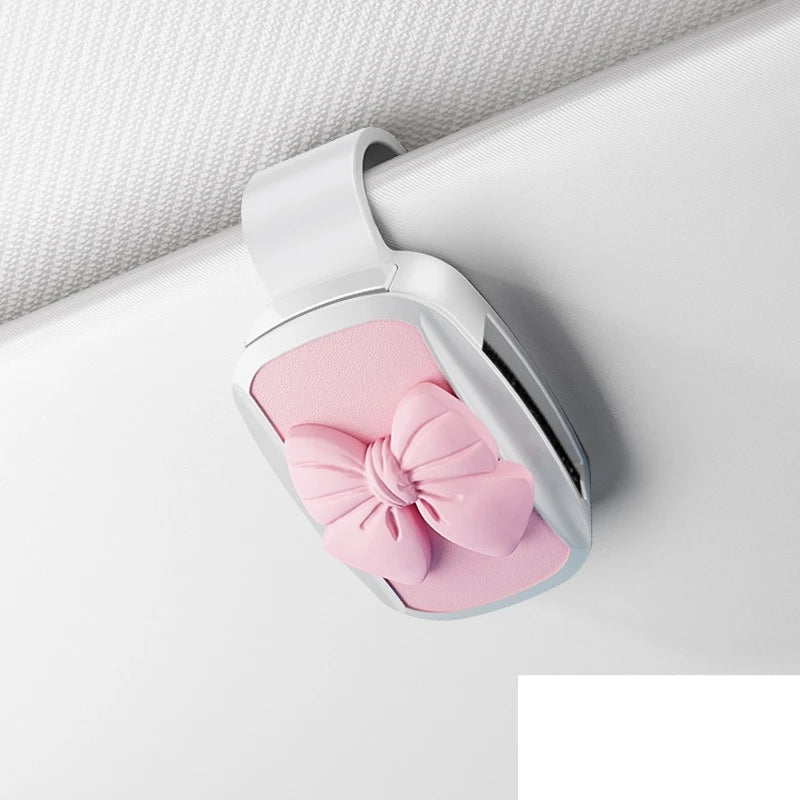 Bowknot Car Glasses Clip Cute Feminine Cartoon Sun Visor Multifunctional Storage Holder Eyeglass Organizer Auto Interior