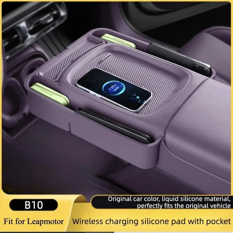For Leapmotor B10 2025 2026 Wireless Charging Silicone Pad Central Control Silicone Storage Box Modify Accessories