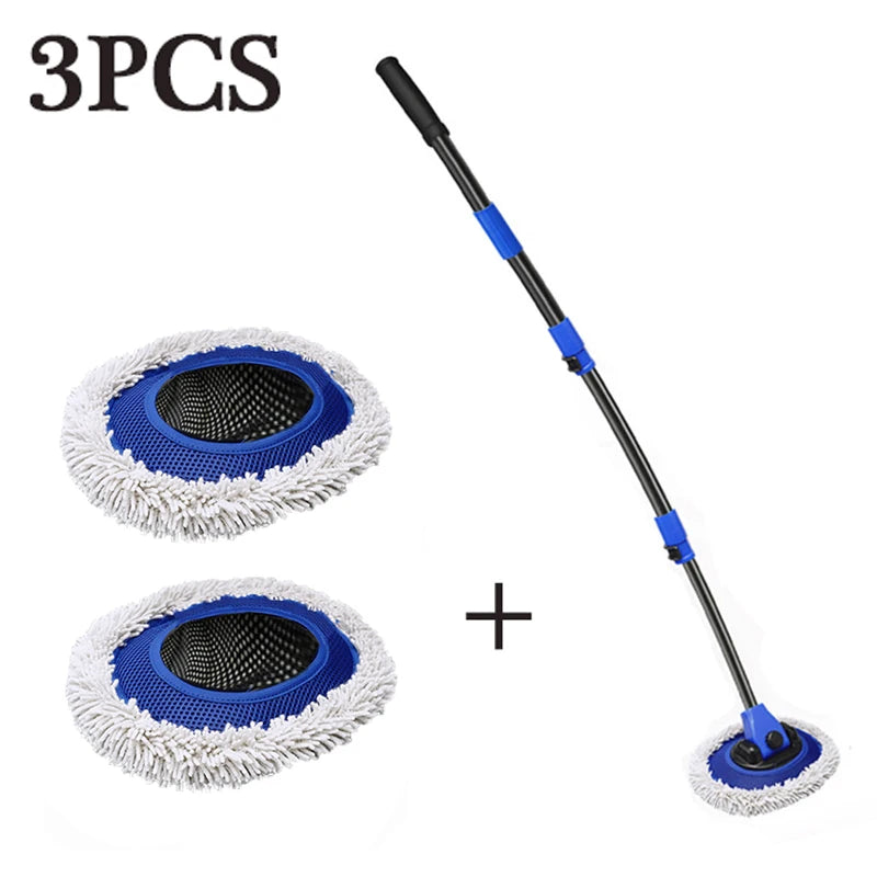 15° Curved Car Cleaning Brush Car Wash Brush Adjustable Four-section Telescopic Long Handle Mop Chenille Broom Detailing Washing