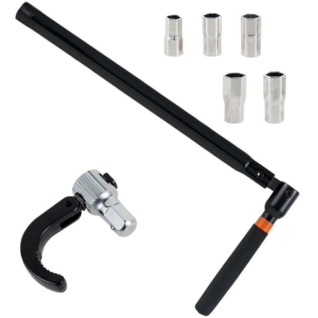 Faucet Wrench Carbon Steel Plumber Socket Wrench with 5 Sockets and 1 Chuck Tap Back Nut Sink Basin Wrench Tap Installation Tool