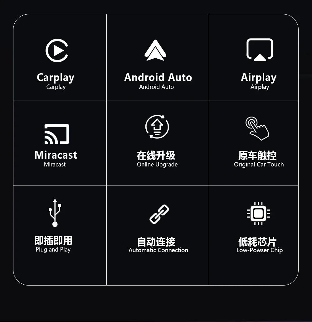 4-in-1 Wireless Carplay Adapter Android Auto Connect Airplay Mirror Link Screen Plug and Play Bluetooth for Apple and Android