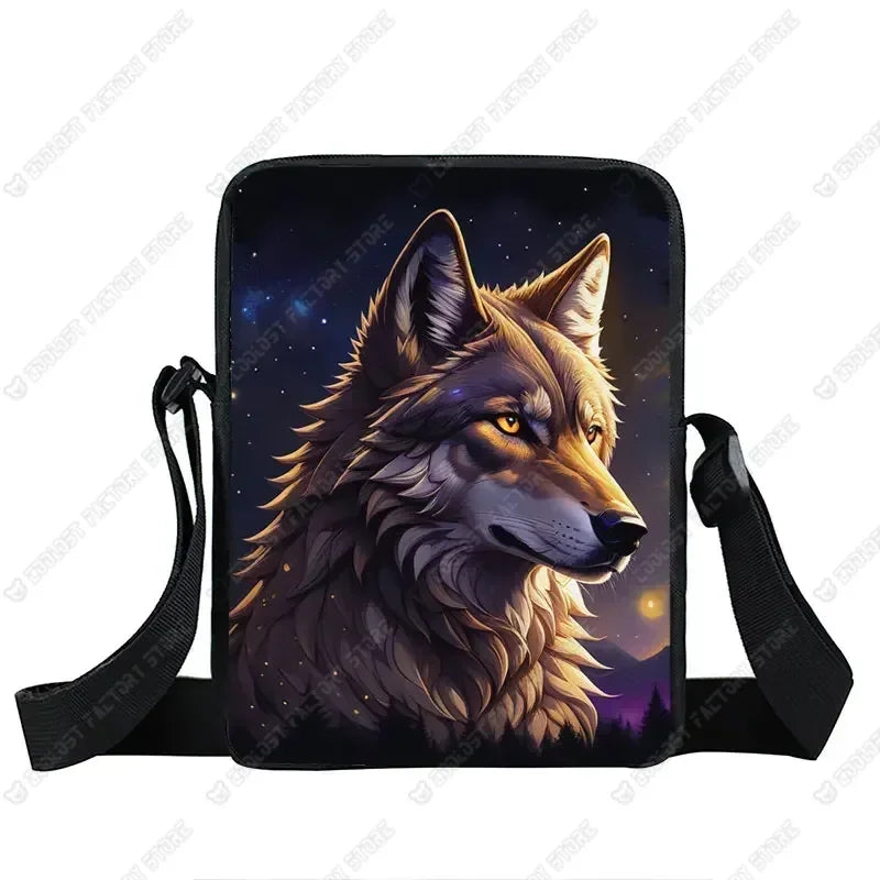 Howling Wolf Pattern Crossbody Bags Wolf Under The Moonlight Women Handbag Shoulder Bags Messenger Bag Key Phone Holder Book Bag