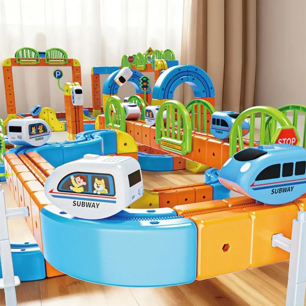 Fun Plastic Buckle Tracks Train With Light Intelligent Toy Railway Track Toys Smooth Steady Driving Small Train