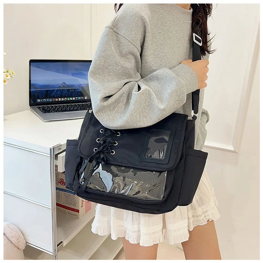 Strap ita bag, large-capacity shoulder crossbody bag, ita bag, anime-themed bag, versatile, girly, college-style, transparent, s