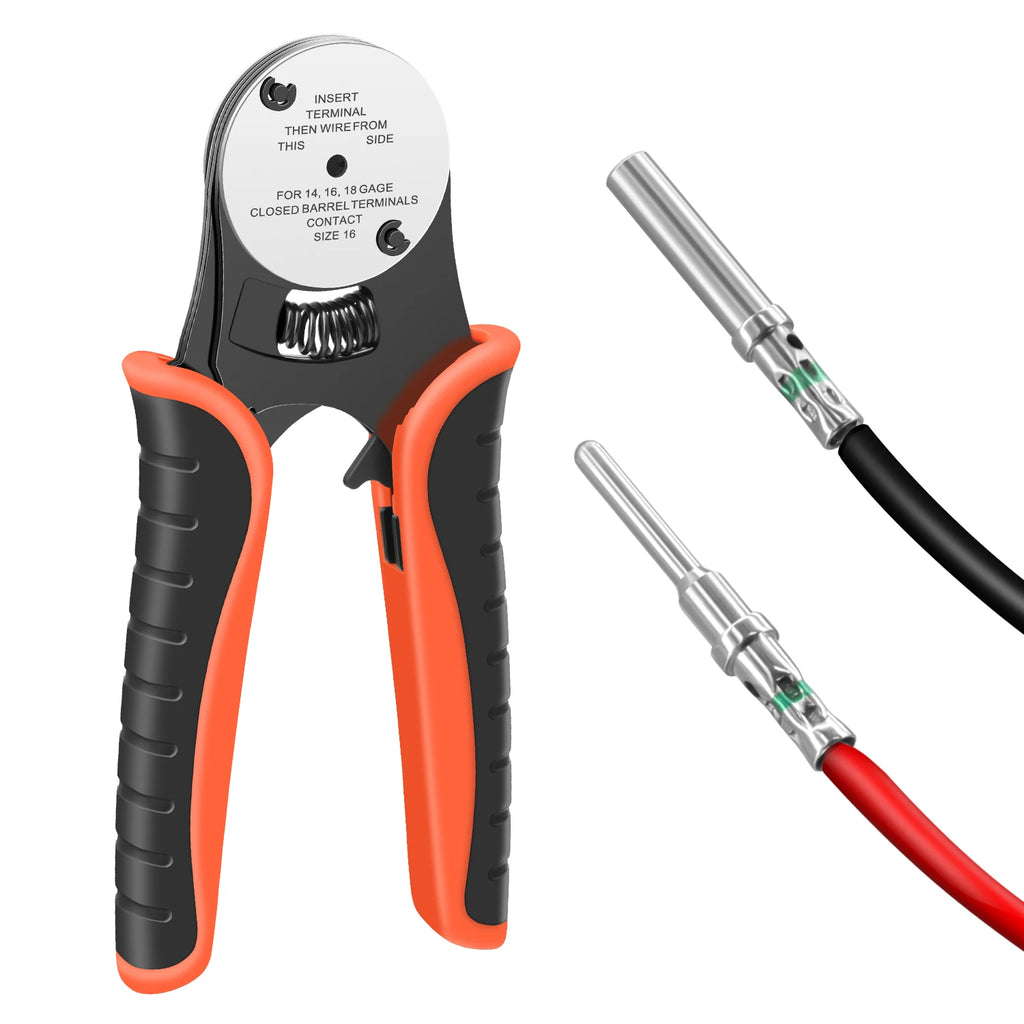 Deutsch Crimp Tool Closed Barrel Crimper 4 Way Indent 8 Impression Type Pin Crimping Tool for Deutsch Connector 14, 16, 18 AWG