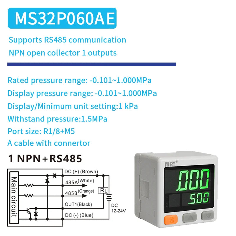 MS32 Digital Pressure Switch RS485 High Precision Pressure Gauge PLC Control RS485 Modbus Communication Pressure Transmitter
