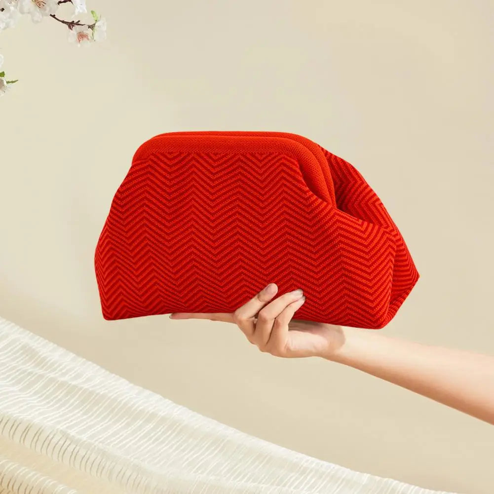 Women Clutch Bag Striped Print Dumpling Clutch Knitted Purse Summer Beach Bag Travel Dating Handbag Cloud Shape Coin Purse