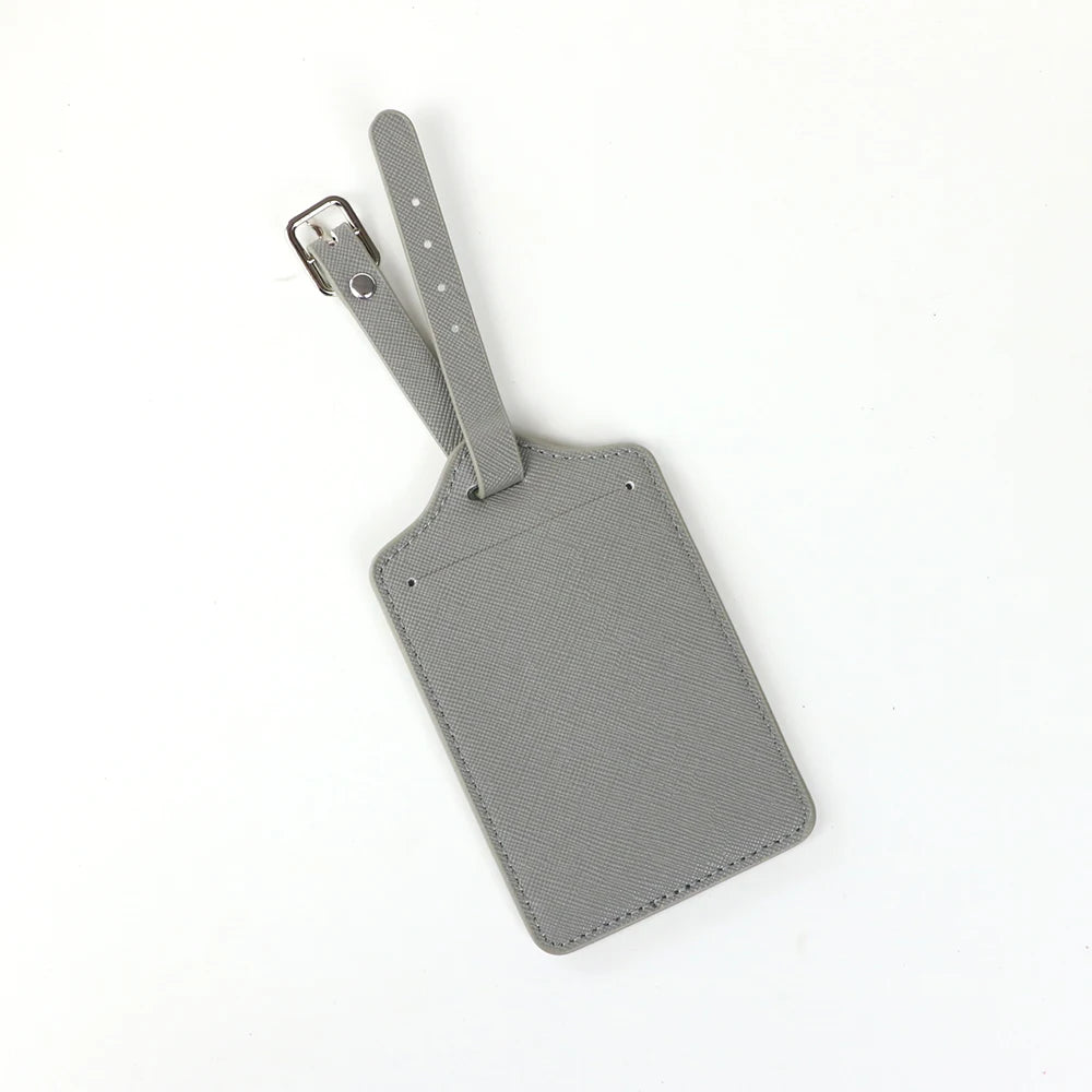Customized name PU leather half-round luggage tag set with cross-patterned genuine leather travel case label pendant