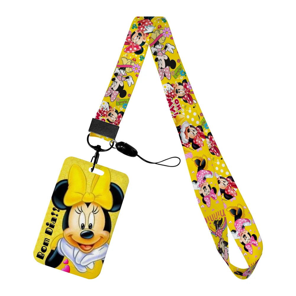 Disney Yellow Series Mickey Minnie Card Holder Work Permit Name Badge with Keychains Student Id Card Lanyard Holder Accessories