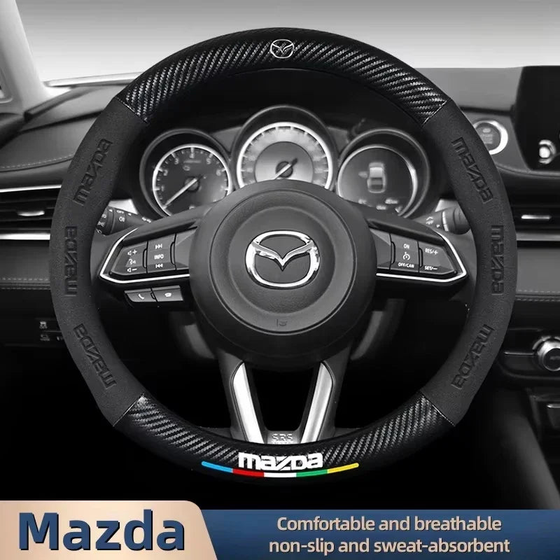 Car Suede Carbon Fiber Leather Steering Wheel Cover For Mazda BT-50 CX-3 CX-4 CX-5 CX-7 CX-9 MX5 Mazda 3 Axela 6 Gh Gj Demio Car