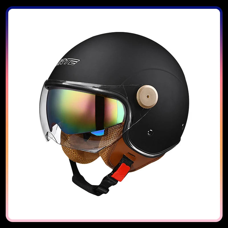 Men's Open Face Motorcycle Helmets Daul Lens Women Vintage Retro 3/4 Open Half Helmet Moto Equipment Double Visor Jet Helm DOT