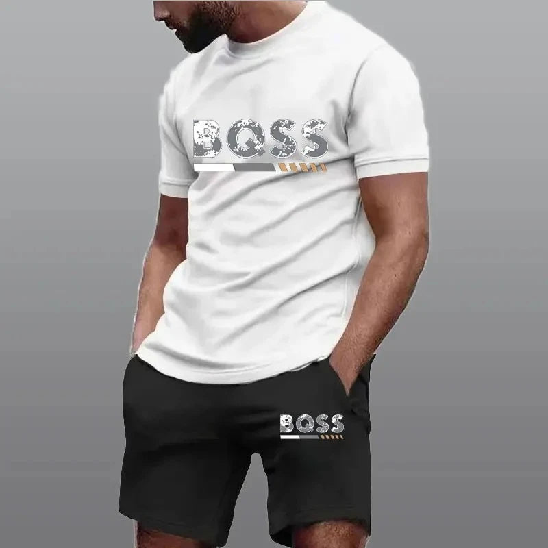 Summer Sportswear Men's Suit Fashion Two-Piece Sports Fitness Running Casual Quick Drying Short Sleeved Shorts Set Men clothing