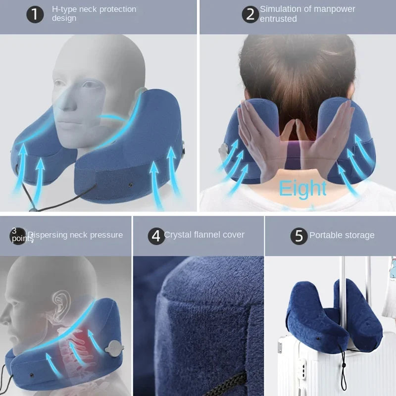 Neck Pillow Travel U-shaped Inflatable H Shape  Multitool Hooded Nap Pillow Outdoor Car Long-Distance Aircraft Neck Pillow