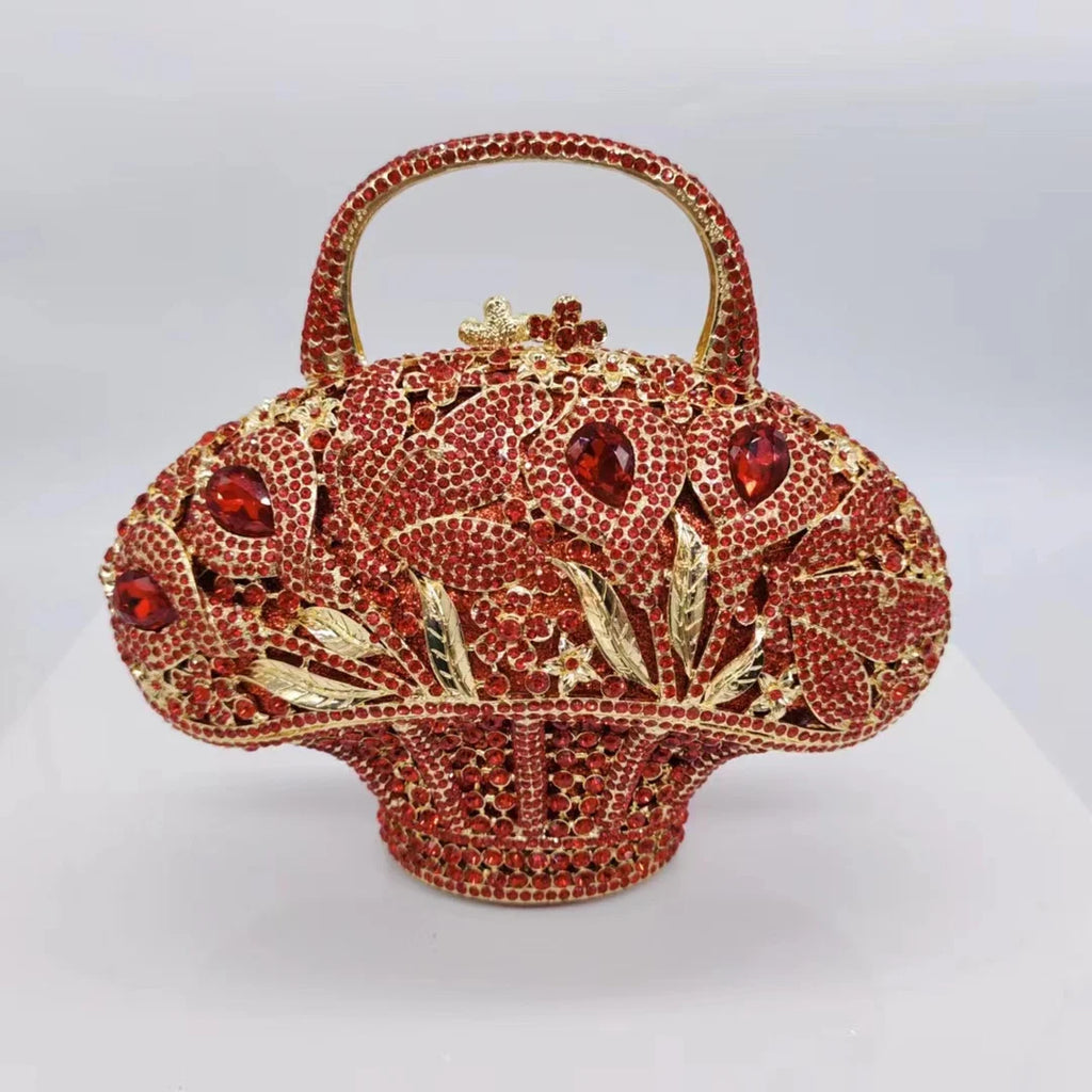 Flower Basket Diamond Dinner Bag Metal Hollow Hand-Held Rhinestone Women's Bag Banquet Clutch Purse Crystal Vintage Handbags