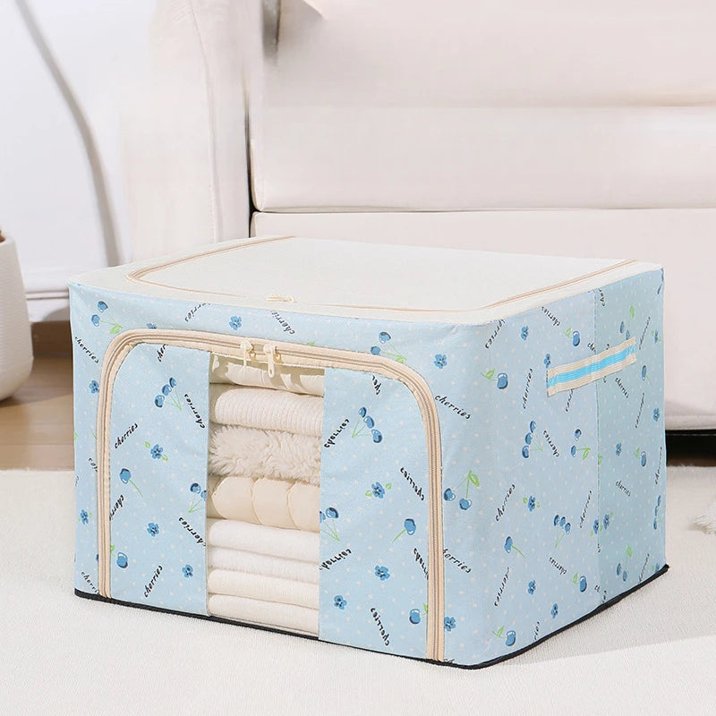 66L Portable Zipper Clothes Storage Organizer Box, Foldable Waterproof Oxford Storage Bin With Transparent Window