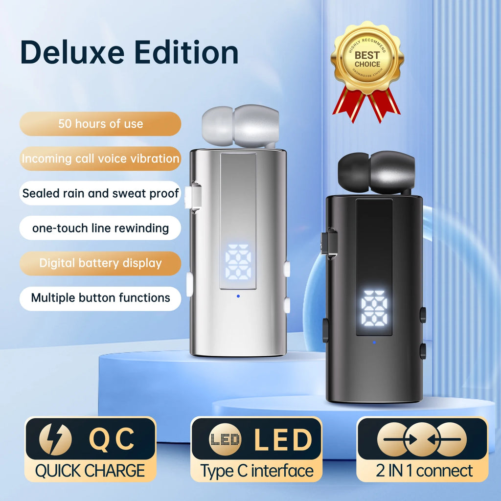 K92 50 Hours Mini Portable Wireless BT 6.0 Bluetooth Earphone In-Ear Headset Vibrating Alert Wear Clip Hands Free Earphones K55