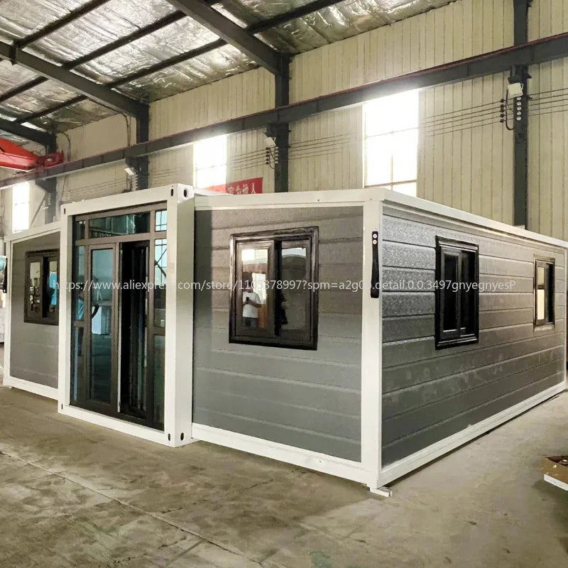 40FT Double Wing Expandable Folding Container House Prefabricated Mobile Living Unit For Outdoor Camping And Construction Sites