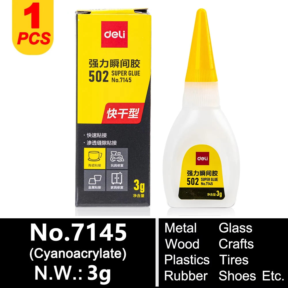 Deli 502 Professional Super Glue Cyanoacrylate – Fast Instant Adhesive for Hardware Metal Wood Cars Craft Hobby Seconds Bond