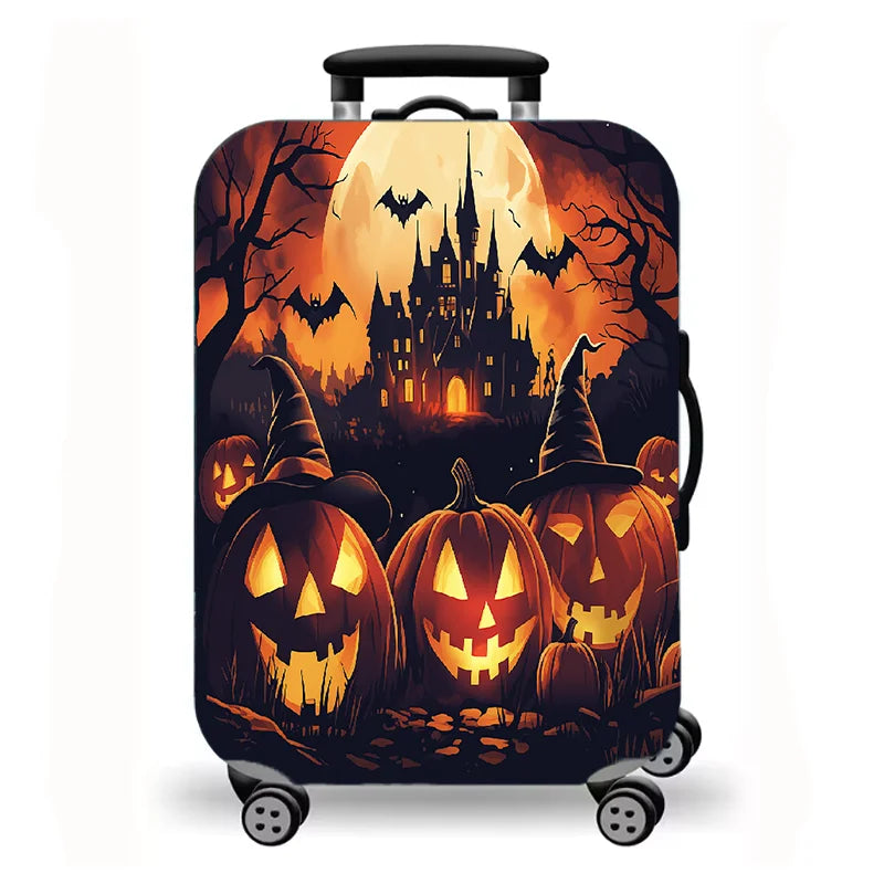 Luggage Cover, Halloween Pumpkin Witch Castle Print Stretch Suitcase Protector, Washable Anti-Scratch Travel Baggage Cover