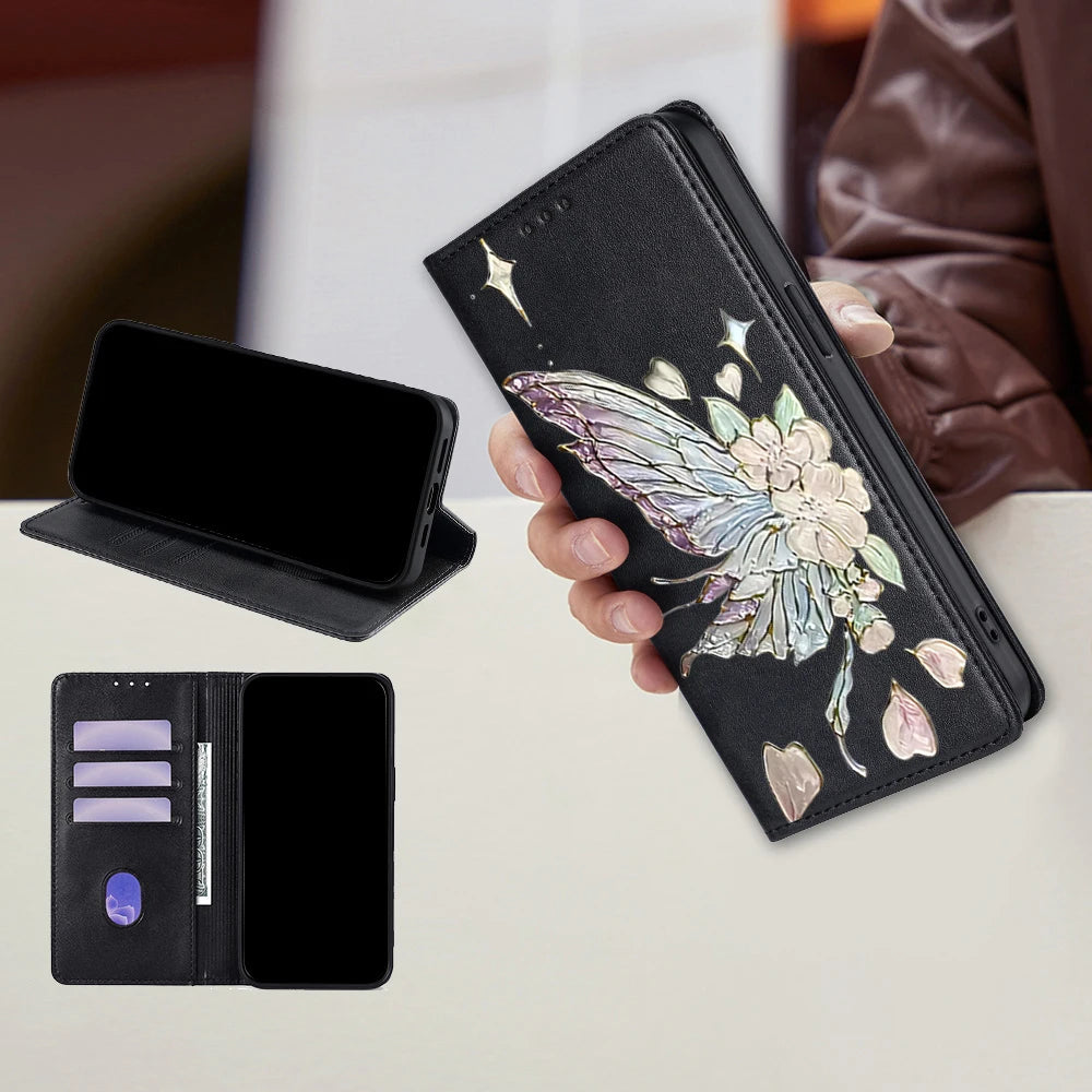 Painted Magnetic Flip Leather Wallet Case For Samsung Galaxy S26 Ultra S25 FE Galaxy S24 S23 S22 S25 Edge S26 Plus Cover Funda
