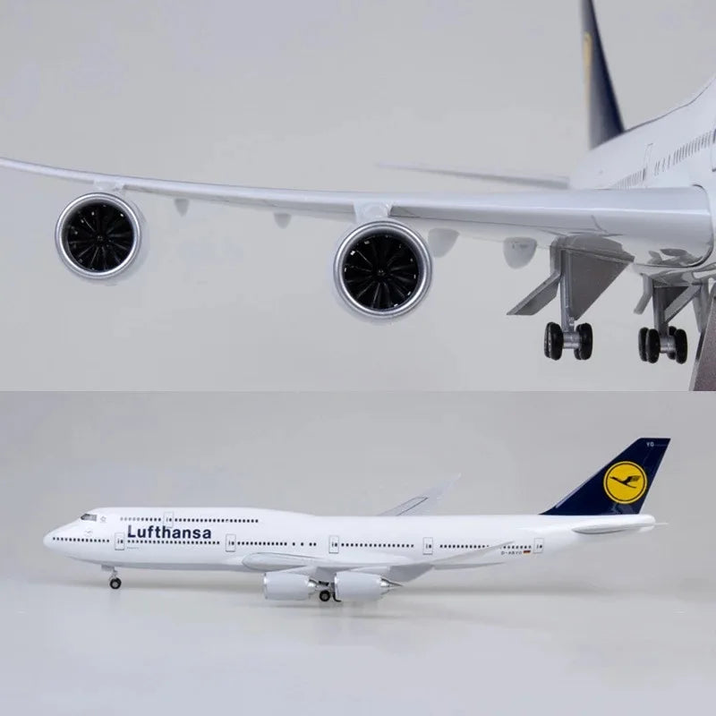 1:150 Scale 47cm Lufthansa B747-8 Airplane Model 747 Aircraft Model with Lights and Landing Gear Die-cast Resin Model Airplane