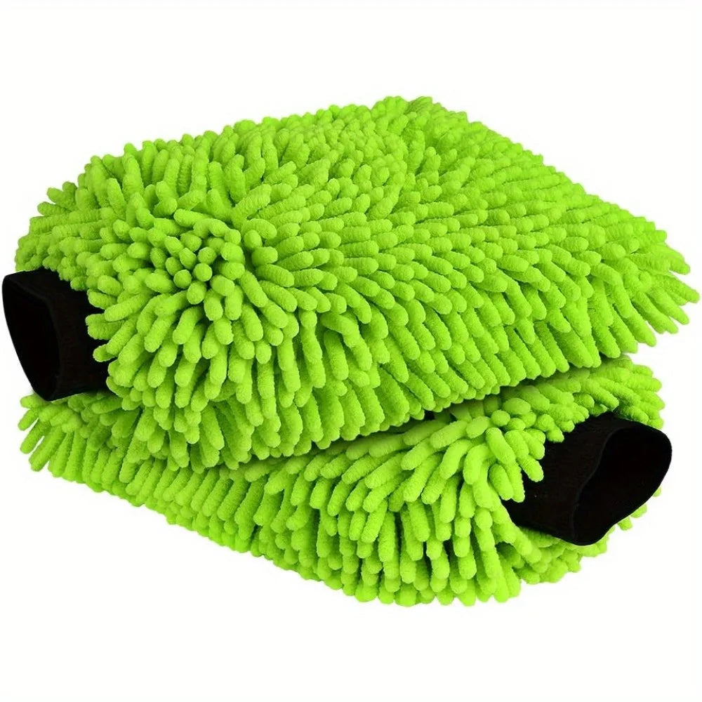 Car Cleaning Microfiber, 2-piece Set - Scratch Free and Lint Free, High-quality Lint Microfiber Car Wash Gloves - Green