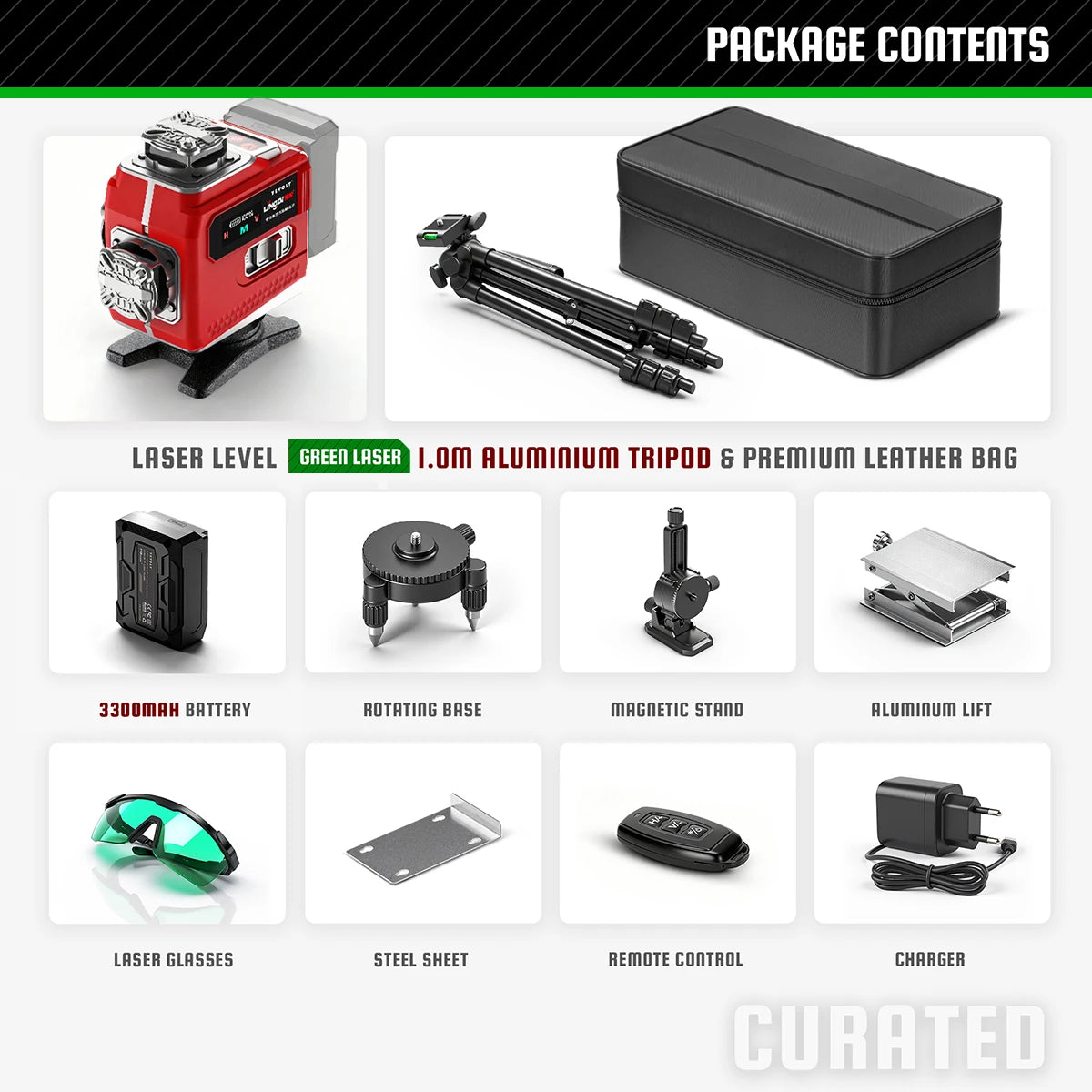 YEVOLT 16-Line Laser Level (Red/Green Beam Choices) 360° Rotatable Bottom & Laser Window Touch Panel Operation Power Display