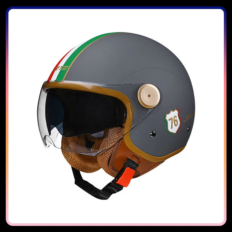 Dual Lens Open Face Motorcycle Helmets DOT ECE Vintage Jet Moto Helmet Double Visor Retro Men Women 3/4 Open Half Helmet