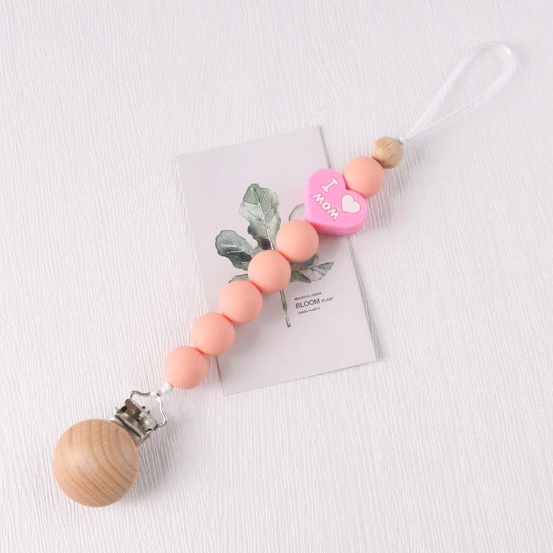 Baby Pacifier chain silicone beech wood Pacifier anti-drop chain grinding chain pacifier clip baby product safe teether clip