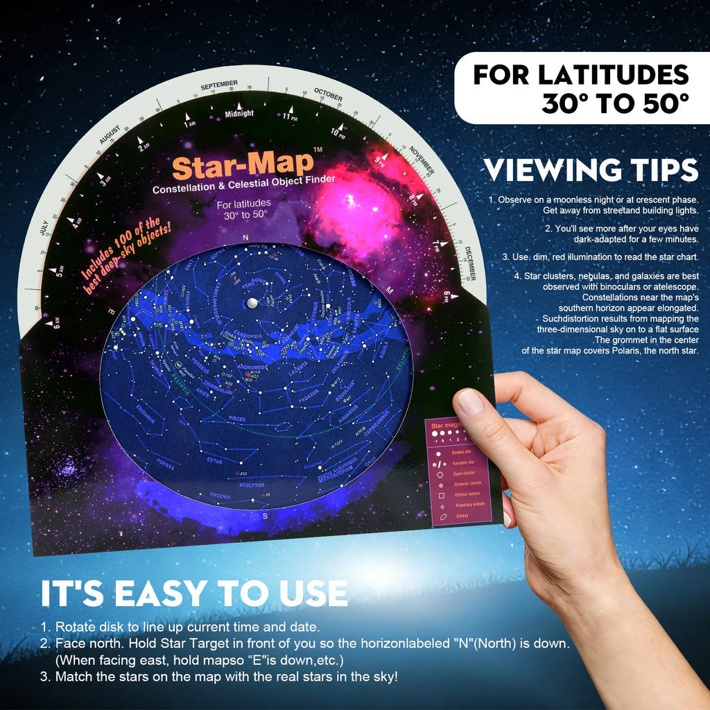 Datyson W5P0015A HD Rotating Constellation Night Sky Exploration Beginner's Star Watching Guide Activity Star Map
