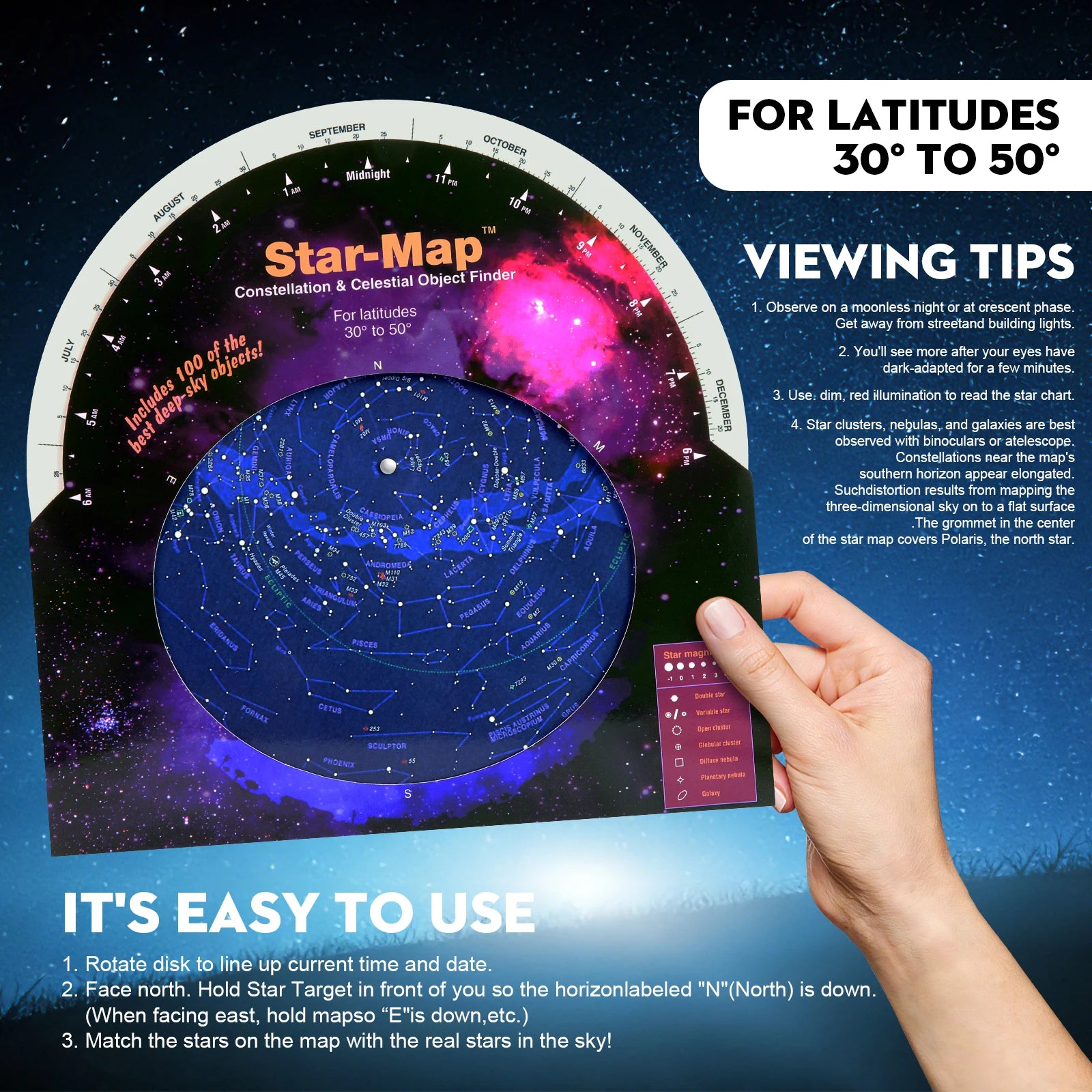 Datyson W5P0015A HD Rotating Constellation Night Sky Exploration Beginner's Star Watching Guide Activity Star Map