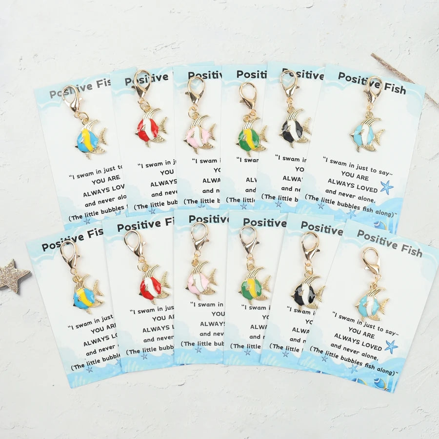 6 Pieces/12 Pieces Cartoon Fish Keychains, with Positive Fish-Themed Cards, Backpack and Key Charm Decorations, Perfect Birthday Gifts for Family and Friends, Universal Holiday Gifts, Fish Decoration Companion Gifts.