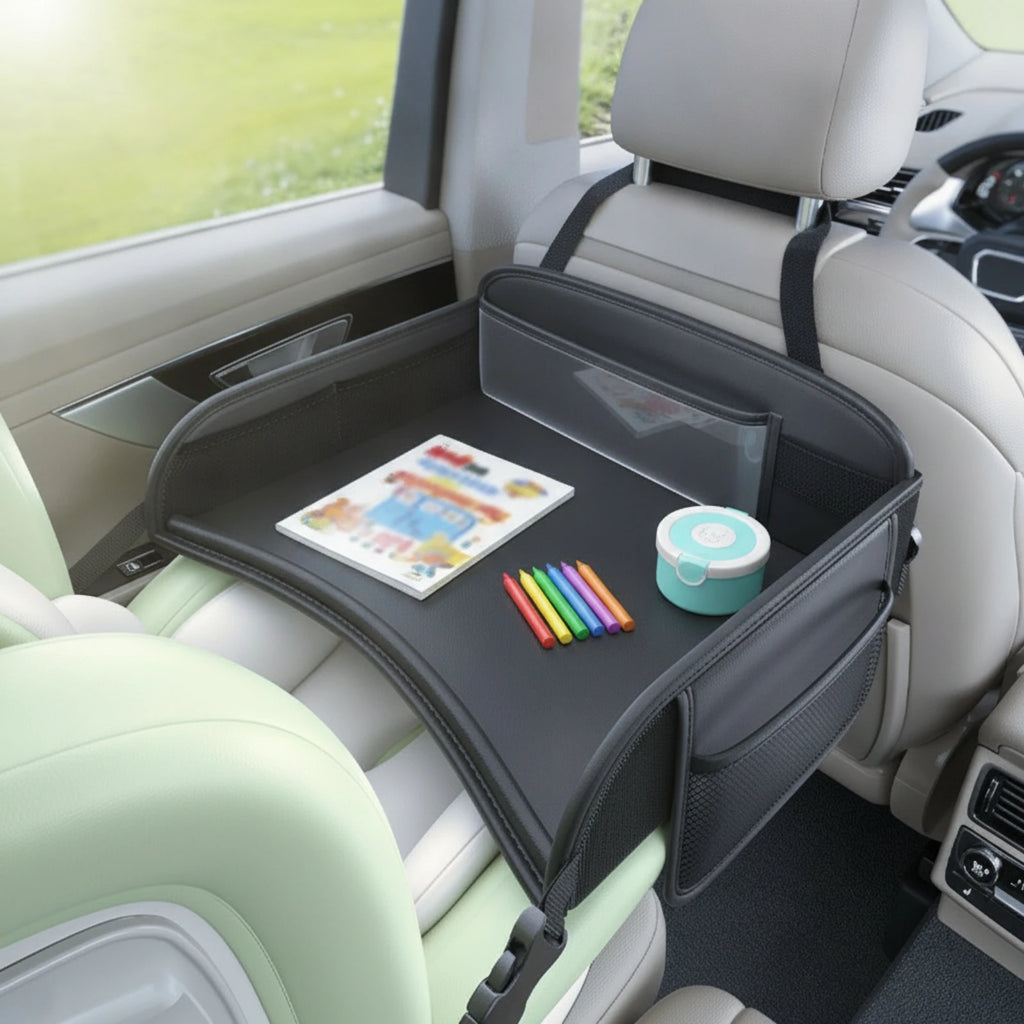 Car Back-Seat Tray Table Child-Friendly-Friendly in-Vehicle Activity Tray with Mesh Pockets Easy to Install Non-Slip