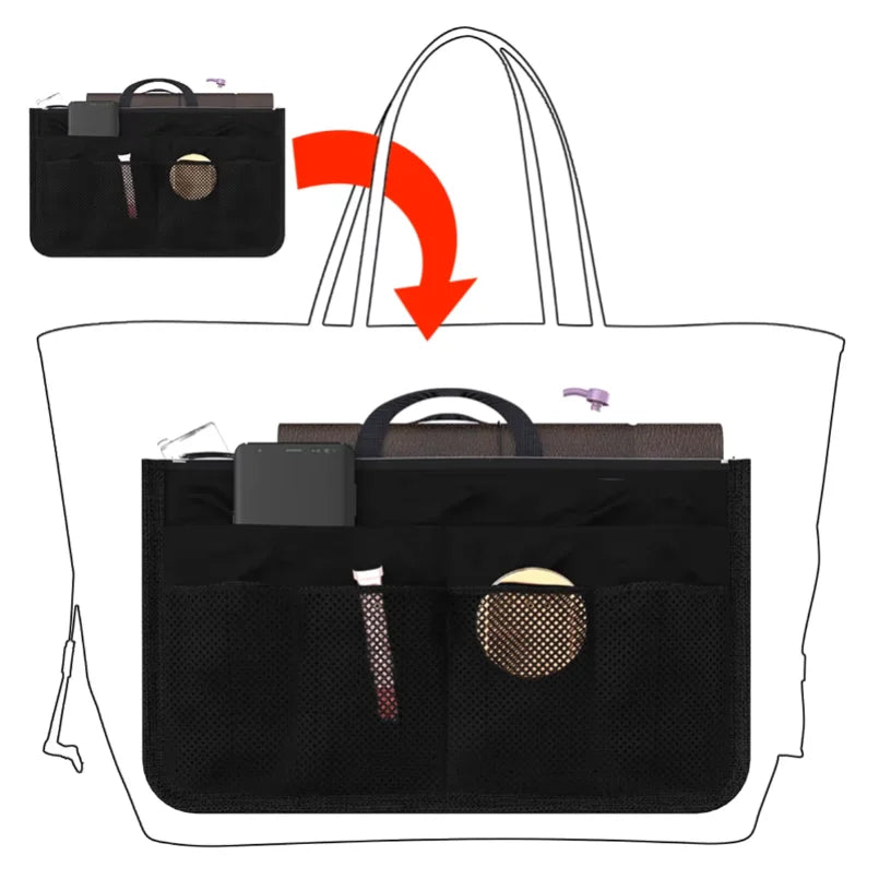 Travel Insert Organizer Bag Women Nylon Insert Organizer Handbag Purse Multiple Large Capacity Lady Insert Bag Liner Makeup Tote