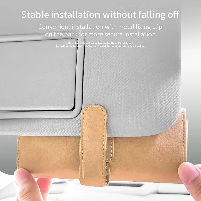 Car Sun Visor Sunglasses Case Clip Hanger Fastener Sunglasses Holder Suede PU Leather Card Ticket Storage Box Eyeglasses Holder