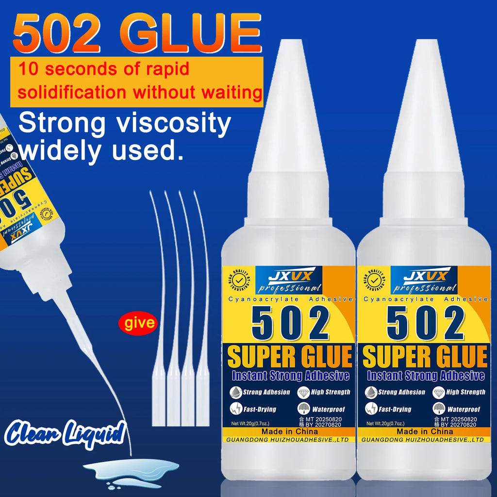 JXVX 1-5pcs High-Strength 502 Super Glue Instant Adhesive High-Temperature Resistant Bonding Agent Suitable for Metal, Plastic, PVC, and Wood Powerful Liquid Glue Tool with Dispenser Included.