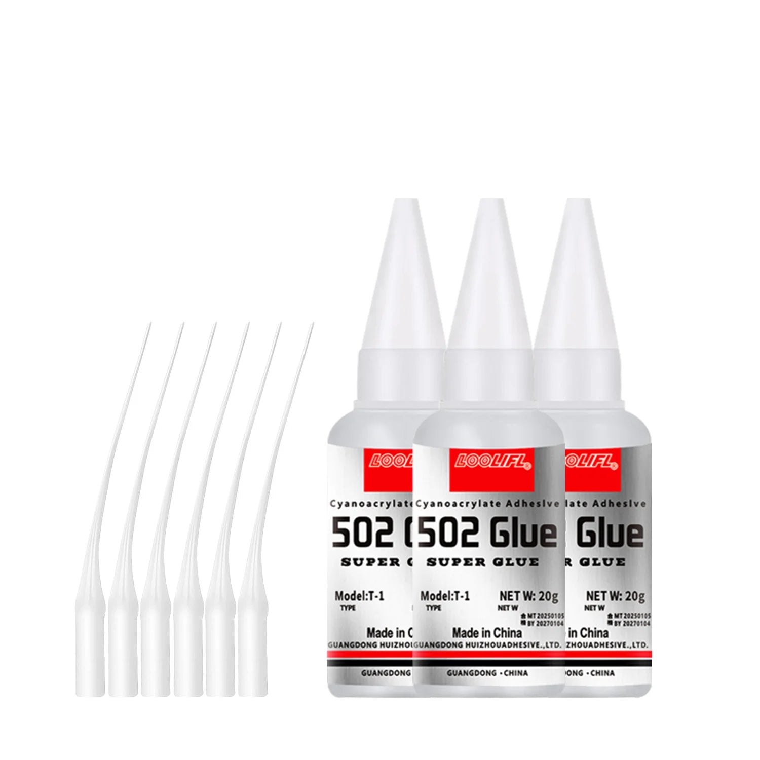 Loolifl 502 Strong Instant Adhesive, Cyanoacrylate Adhesive, Transparent and Traceless, Fast and Firm Bonding, Precise Application with a Fine Nozzle; Suitable for Plastic, Metal, Wood, Rubber, Shoe Repair, Universal All-Purp