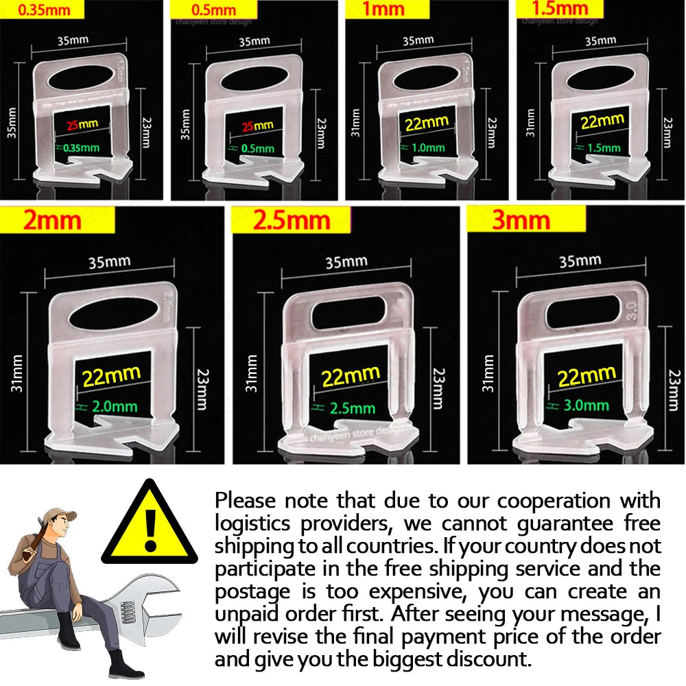 0.35/0.5/1/2/3mm Wall Floor Ceramic Tile Leveling System Clips Wadge Piler Spacer Kit for Tile Laying Construction Tools