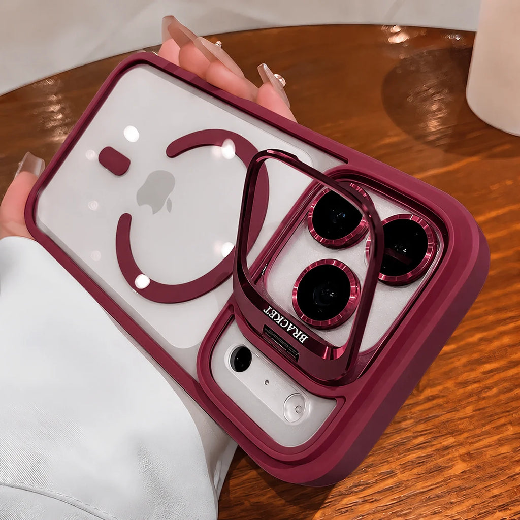 For Magsafe Metal Camera Lens Holder Bracket Phone Case for IPhone 17 16 15 13 12 11 Pro Max 14 Plus Transparency Acrylic Cover