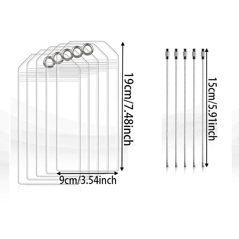 5PCS Vertical Transparent Waterproof PVC Luggage Tag Holder With Zipper Clip For Cruise Ship Travel Identification Accessory