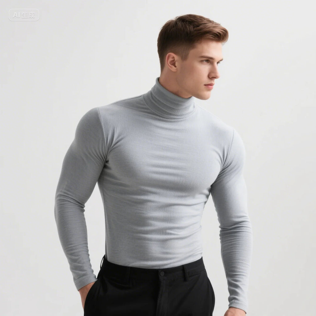 Thermal Underwear Tops Men Winter Clothes Thermal Shirt Autumn Men's Winter Tights High Neck Thin Slim Fit Long Sleeve T-shirt ﻿