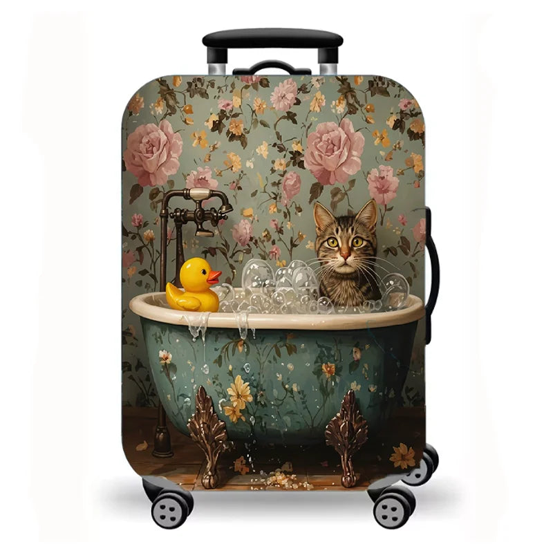 Luggage Cover, Cute Cat Print Stretch Suitcase Protector for Travel, 16 Styles Oil Painting Cat Design