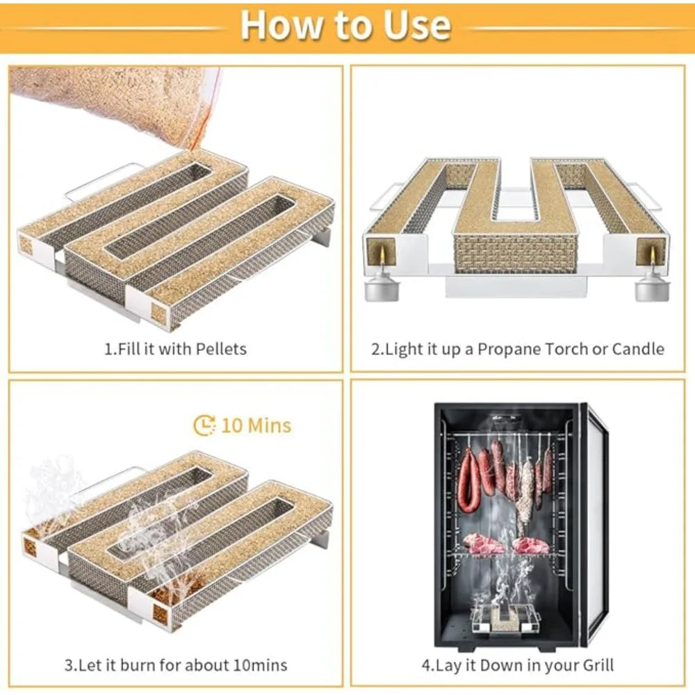 1set Cold Smoke Generator with Handle M Cold Smoke Generator Made of Stainless Steel Up To 12 Hours for Grills BBQ Food Tools