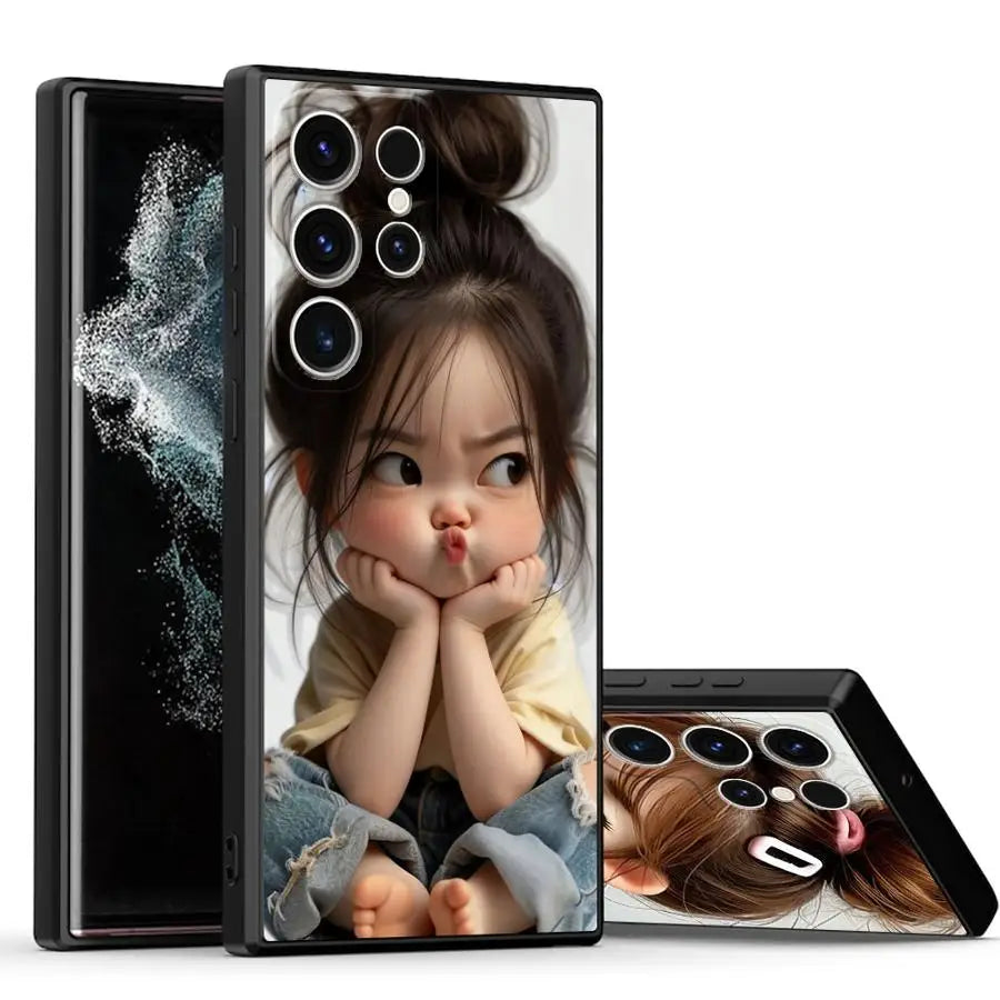 Case for Samsung Galaxy S26 S25 Ultra S20 Note 20 Ultra 8 9 10 S23 S21 FE S10 S9 S24 Plus Funda Phone Cover Cartoon Girl