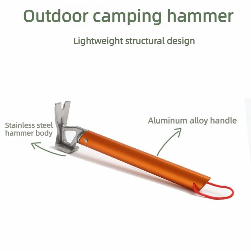 Lightweight Aluminum Handle Multi-use Camping Hammer Stainless Steel Outdoor Survival Gear for Tent Tarp Stakes Multitool