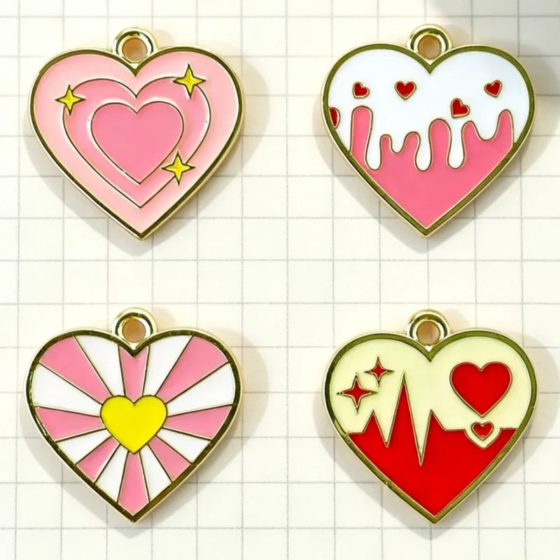 10pcs Pink Heartbeat Love DIY Jewelry Accessories Pendant Pendant Necklace Bracelet Hair Accessories Keychain Valentine's Day Al